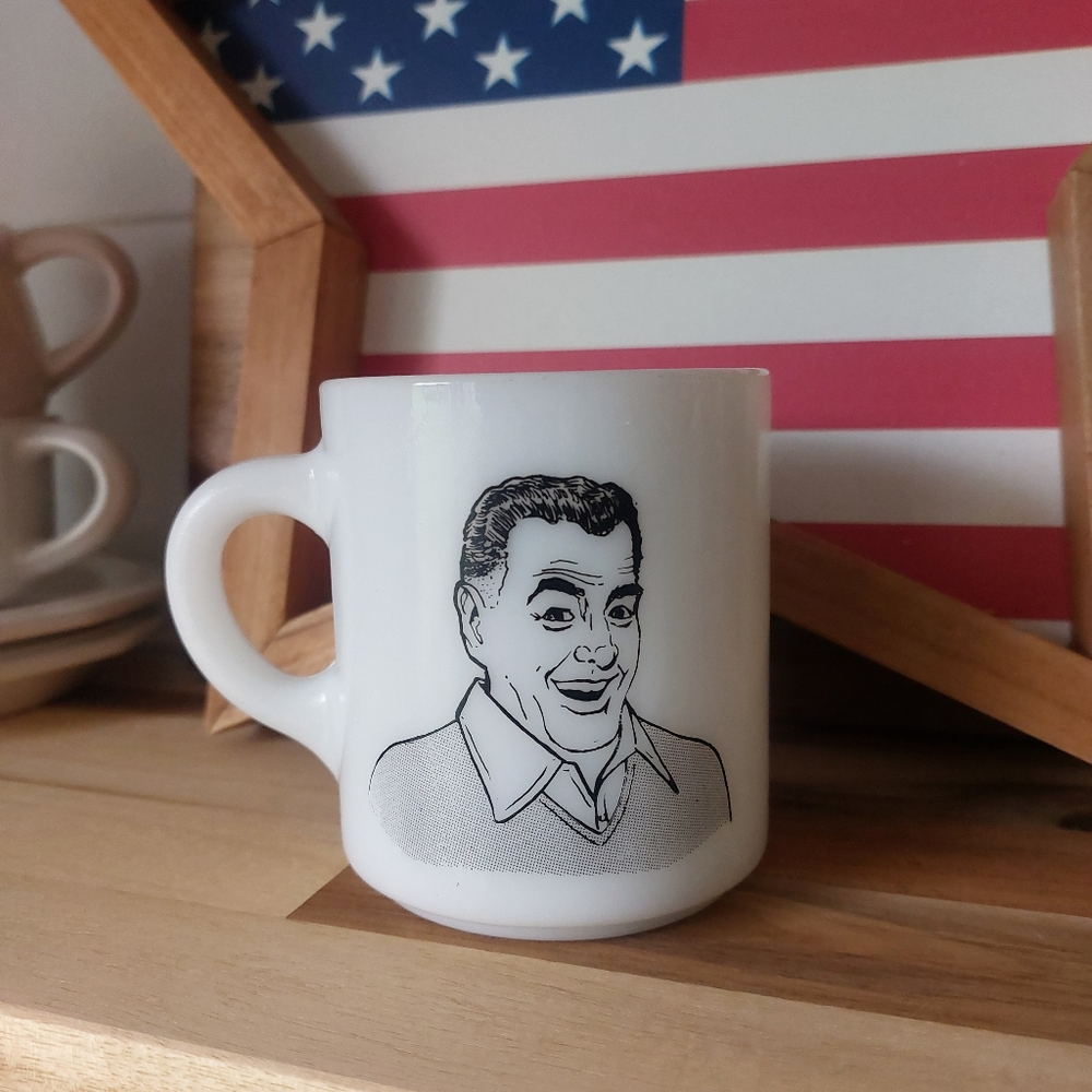 Vintage White Ceramic "DAD" Mug with Black Illustration and Poem